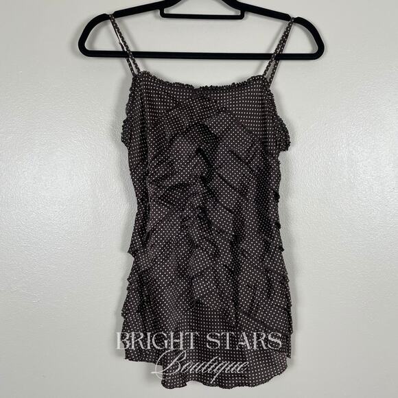 Rare Brown Polka Dot Silk Top Blouse ASO Paige Matthews Charmed Vintage Y2K - Picture 3 of 8